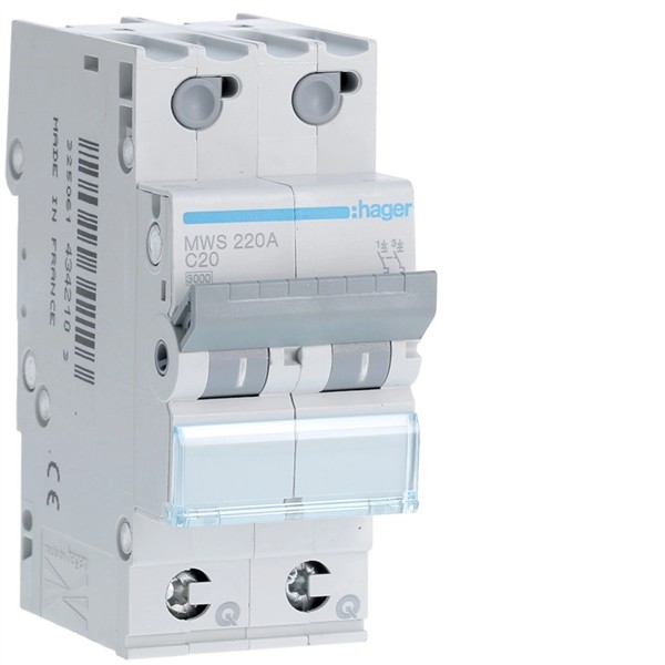 Disjoncteur 3kA - C - 2P - 20A - 2M  - qc