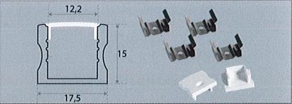 Profilé aliminium, 2m, fourni avec opalin, clips et bouchons, finition blanche