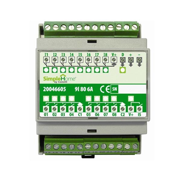 SIMPLEHOME MODULE 9 OPTISCH GEKOPPELDE DIGIT INGANGEN EN 8 6A RELAIS UITGANGEN, DIN RAIL (9I8O6A).