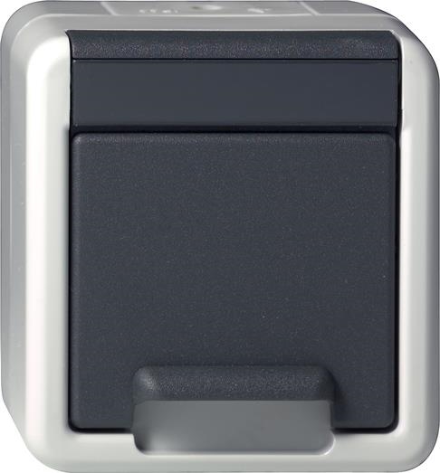 Prise SCHUKO clapet Mont.app. prot.eau gris