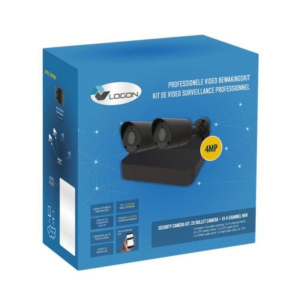 LOGON CAMERA KIT 2X 4MP MINI BULLET 2.8MM - 4 CH NVR BLACK