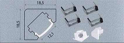 Profilé d'angle en aliminium, 2m, fourni avec opalin, clips et bouchons, finition noire