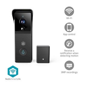 Sonnette Vidéo Intelligente Wi-Fi IP44 Avec capteur de mouvement Vision nocturne Noir