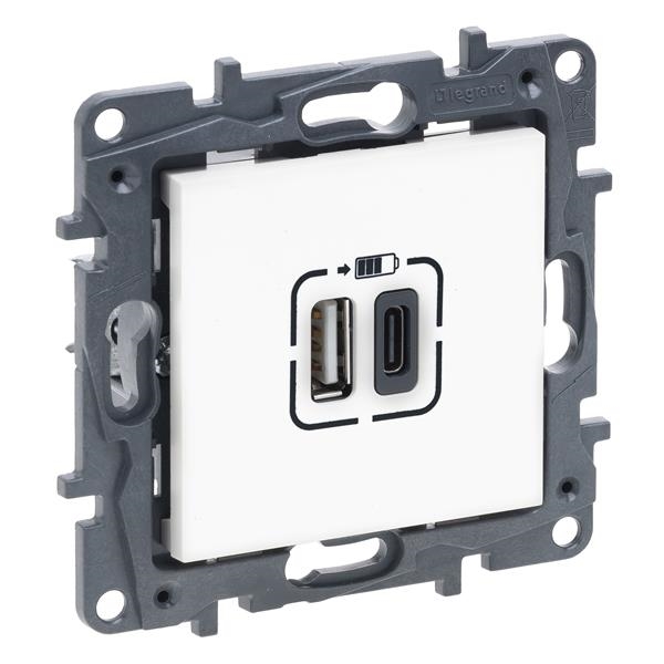Niloé 2xUSB A+C 3A-15W met spanklauwen - wit
