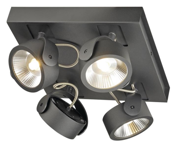 KALU, wand- en plafondarmatuur, viervlammig, LED, 3000K, vierhoekig, zwart, 60°