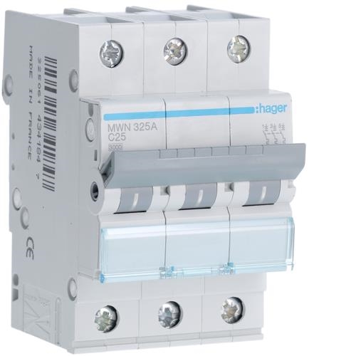 Disjoncteur 3kA - C - 3P - 25A - 3M.