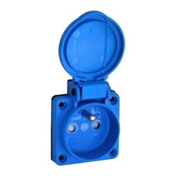 Prise encastrable France - Belgique 1 x 16A 220 - 240Vac 2 pôles + T Bleu avec protection enfant et