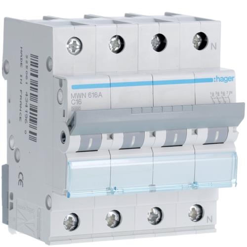 Disjoncteur 3kA - C - 3P+N - 16A - 4M.