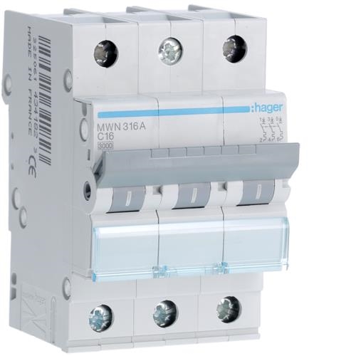Disjoncteur 3kA - C - 3P - 16A - 3M.