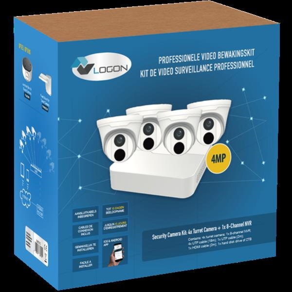 SECURITY CAMERA KIT: 4X TURRET CAMERAS + 8-CHANNEL NVR - 4MP