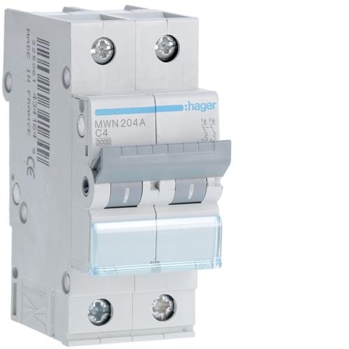 Disjoncteur 3kA - C - 2P - 4A - 2M.