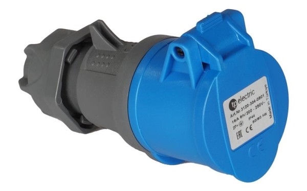 Fiche CEE femelle 3 x 16A 220 - 240Vac Bleu IP44 avec raccords à visser