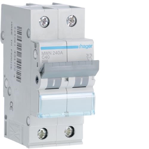 Disjoncteur 3kA - C - 2P - 40A - 2M.
