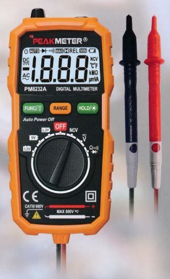 2000 digits, 0,5%, Sélection automatique V-Ω-CONTINUITÉ, Vac-dc, NCV, Piles 1,5V - 9V - 12V