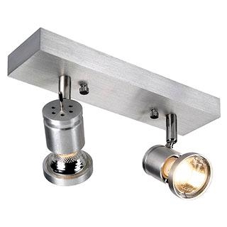 ASTO 2 wall and ceiling light, double-headed, QPAR51, brushed aluminium, max. 150 W